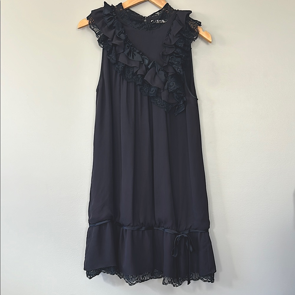 Mint Silk Lace Little Black Dress Size 6 Romantic Whimsigoth Coquette Ruffle
